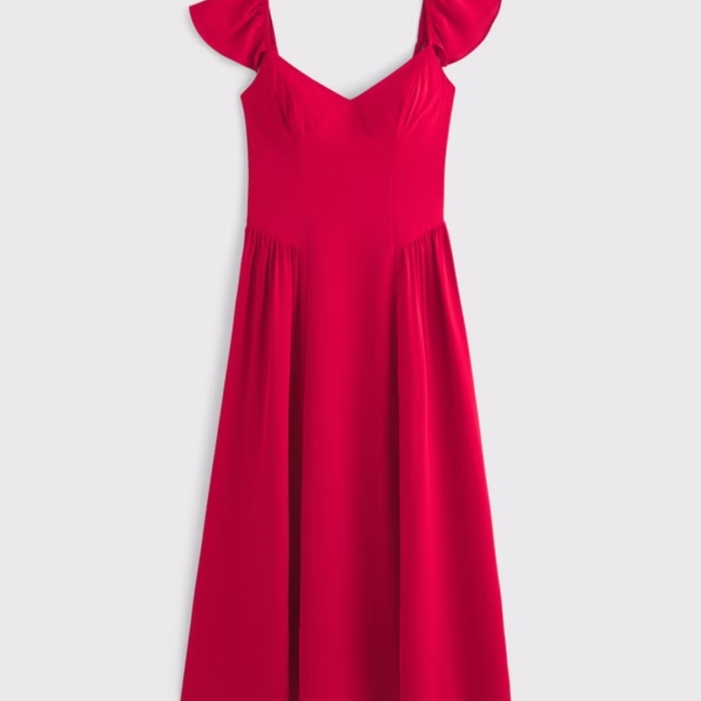 Abercrombie & Fitch Red Flutter-Sleeve Midi Dress with Side Slit, Size M - Picture 2 of 10